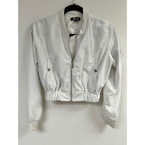 36.5 Jackets & Blazers - 36.5 Womens Full zip up Bomber Long Sleeve Preppy Casual Jacket White Size Small